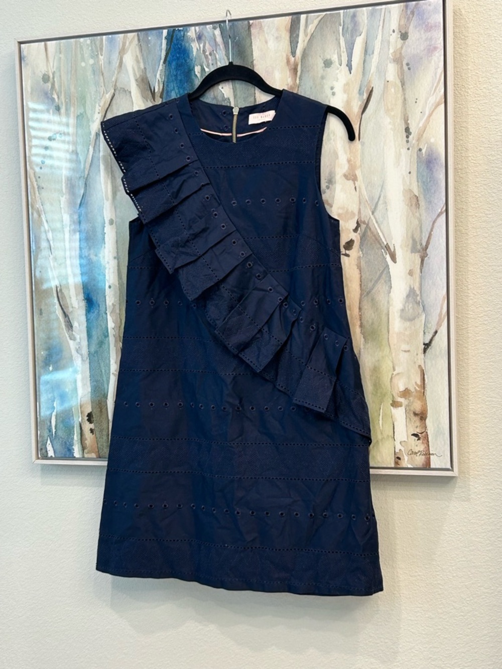 Ted Baker Navy Eyelet Ruffle Shift Dress